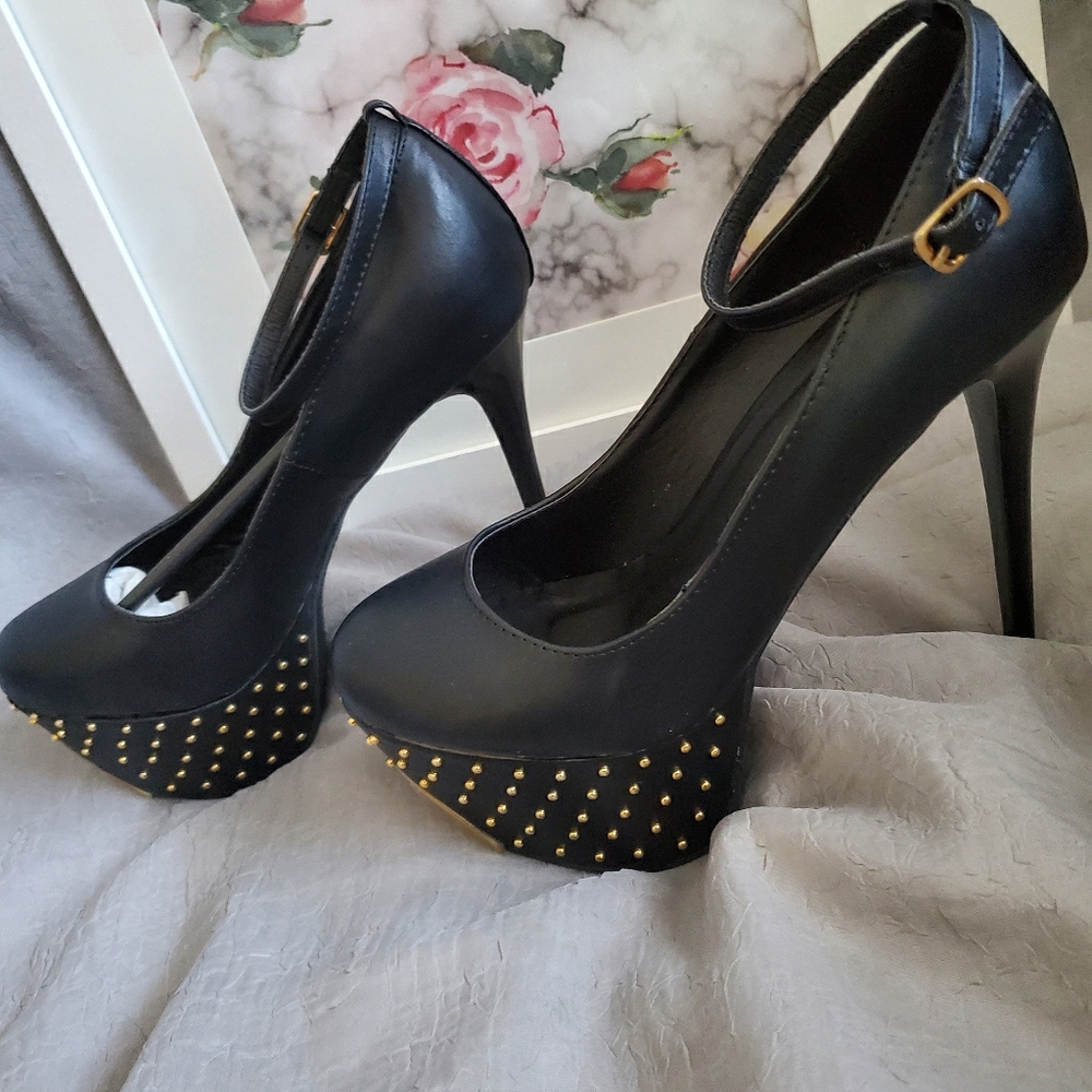 Black and Gold Studded Heels